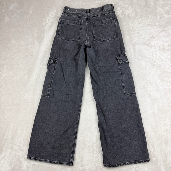 American Eagle Super High Rise Baggy Wide Leg Cargo Jeans Women 0 Short Black - Picture 5 of 15